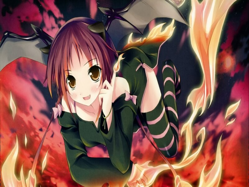 Anime Girl with Flames — Red