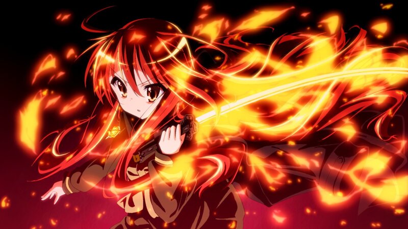 anime girl with flaming sword