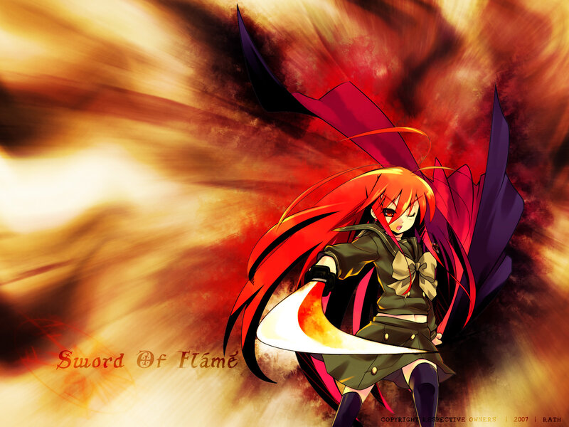 Anime girl with flaming sword