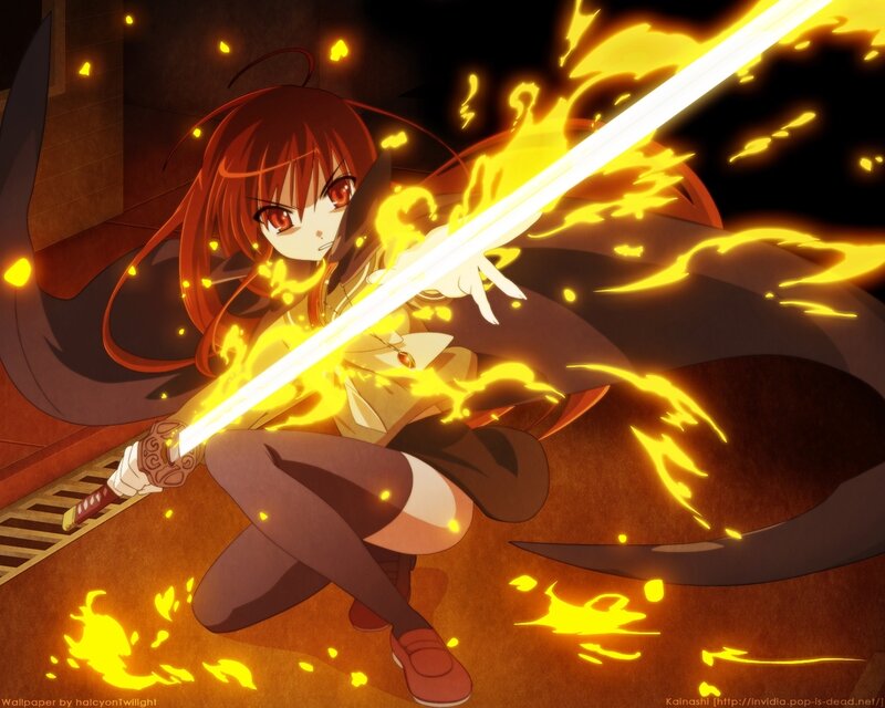 anime girl with flaming sword