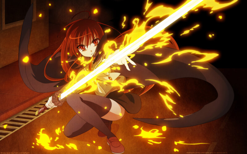anime girl with flaming sword