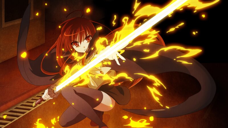 anime girl with flaming sword