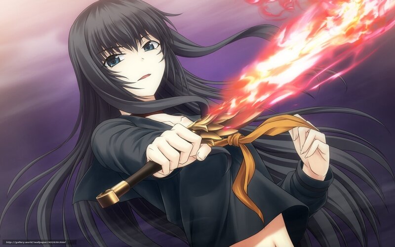 anime girl with flaming sword