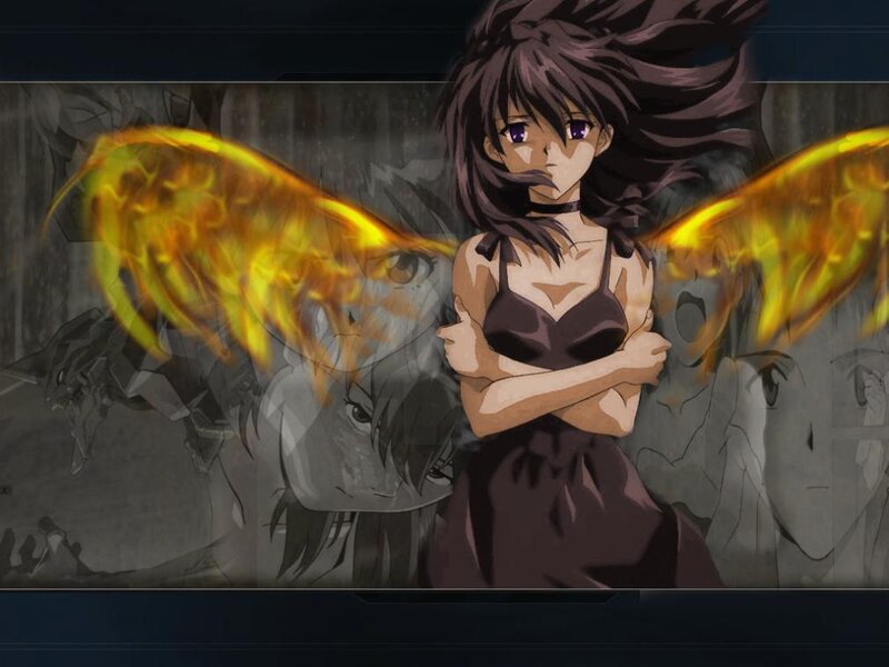 anime girl with flaming wings