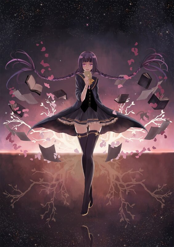 Anime girl with floating books