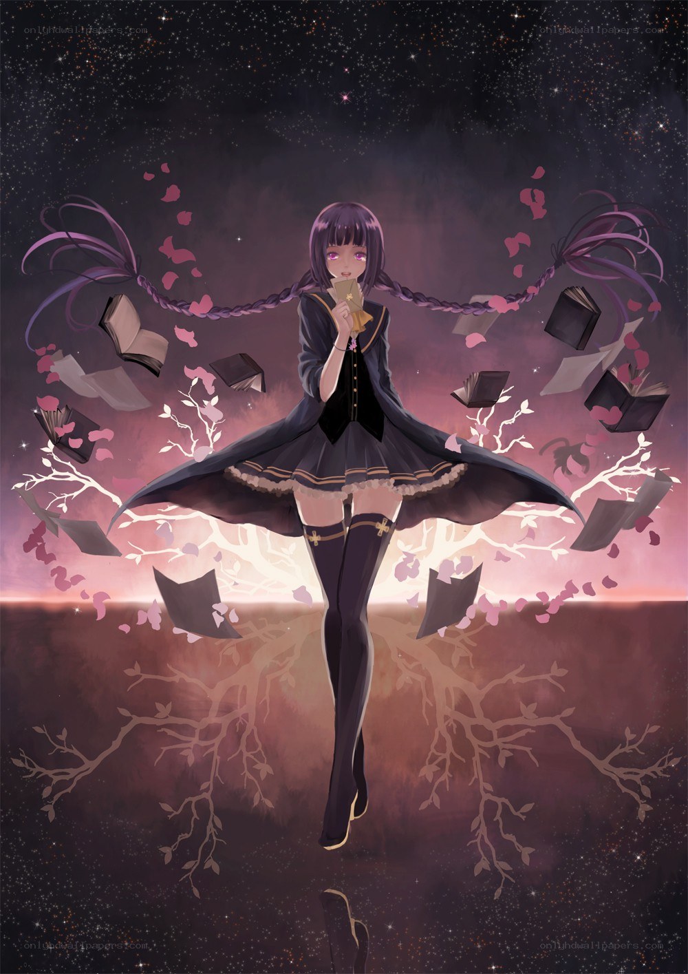 Anime girl with floating books