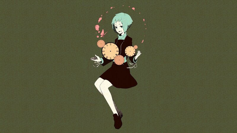 anime girl with floating clocks