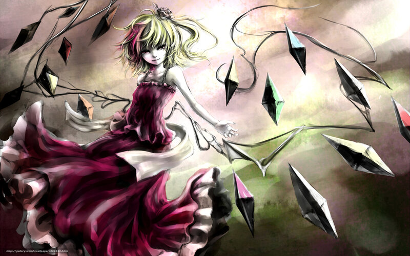 Anime girl with floating crystals