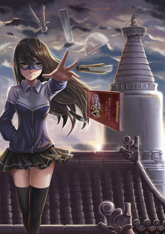 anime girl with floating objects
