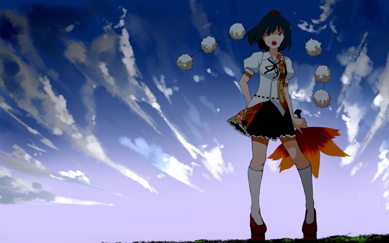 anime girl with floating orbs