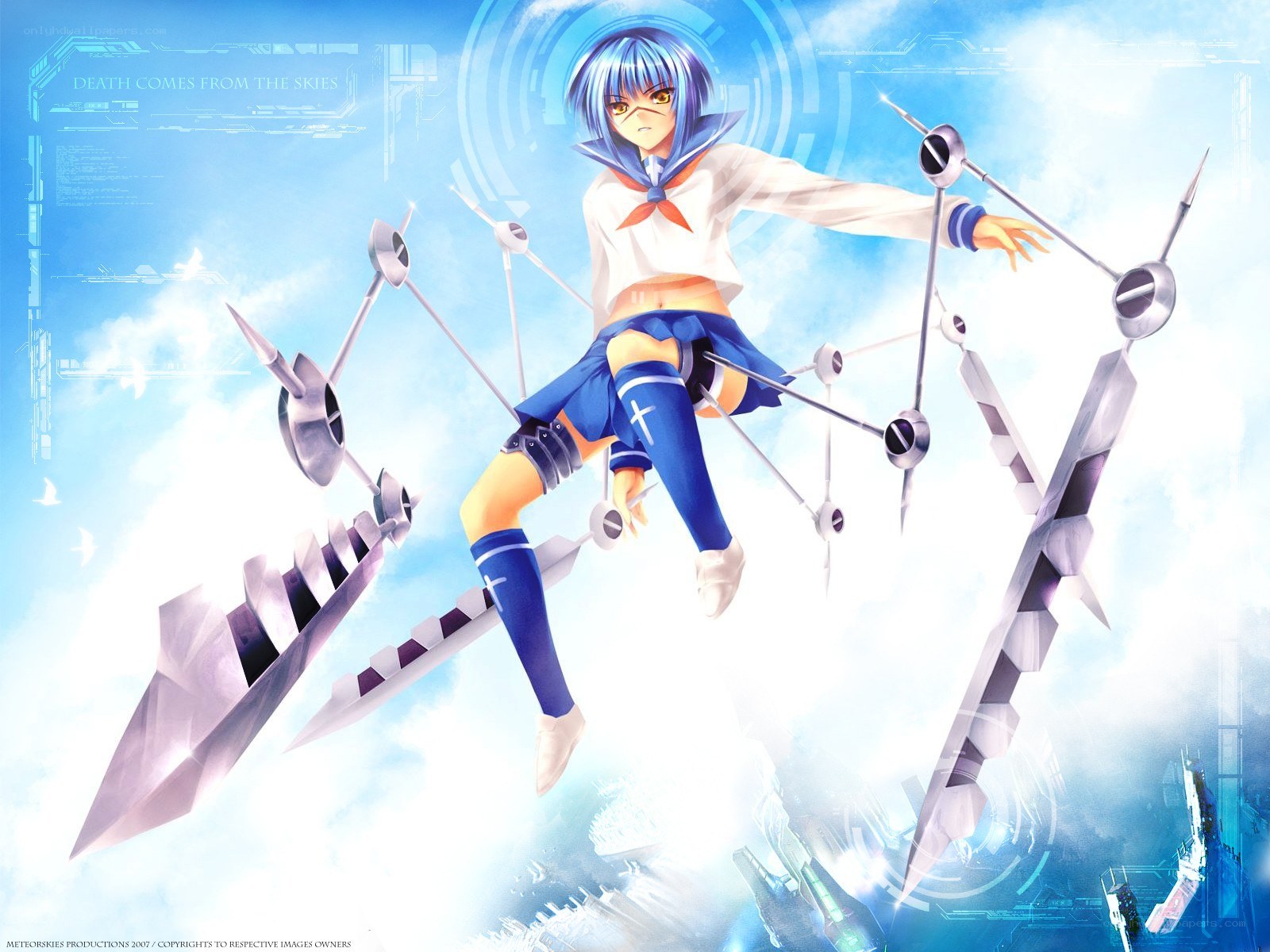 anime girl with floating weapons