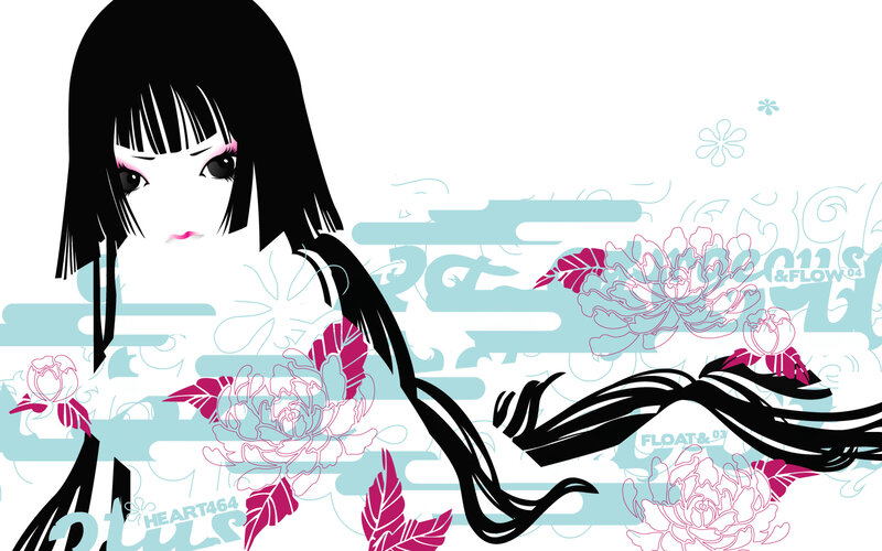 anime girl with floral background