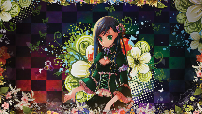 anime girl with floral background