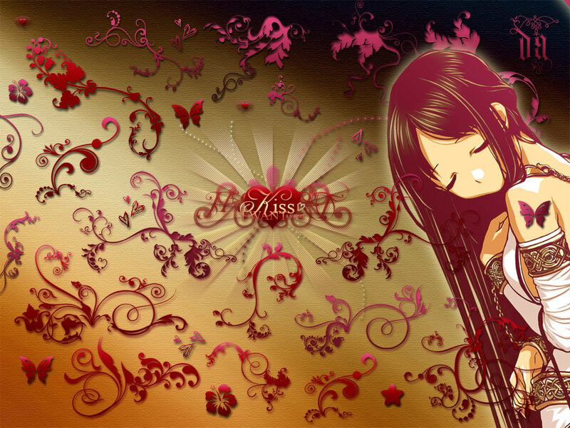 anime girl with floral background