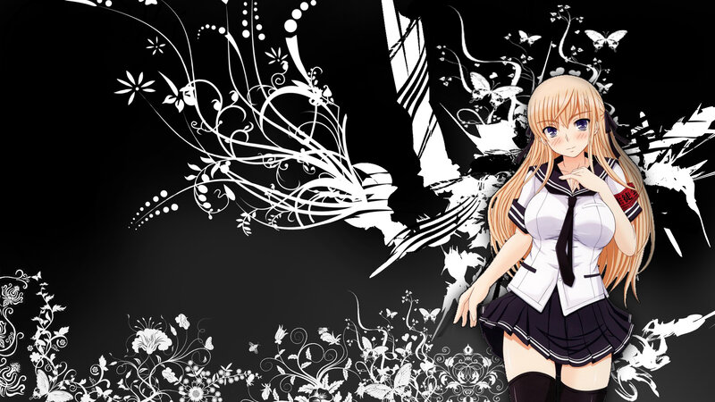 anime girl with floral background