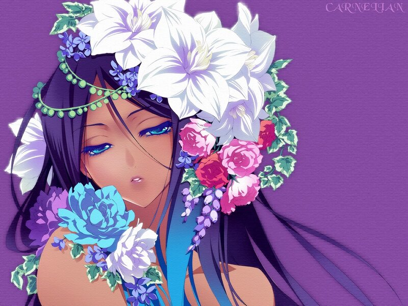 anime girl with floral crown