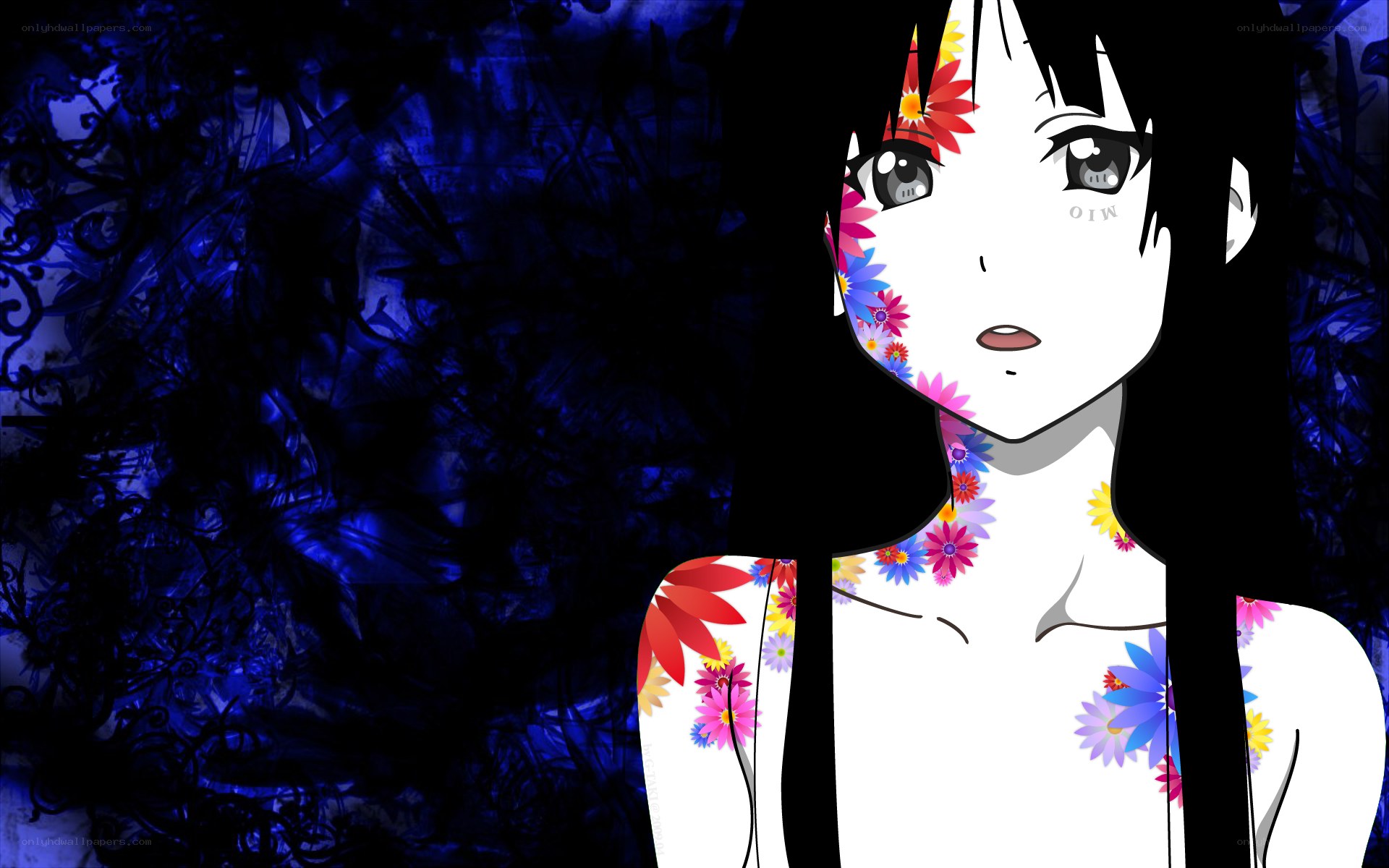 anime girl with floral patterns
