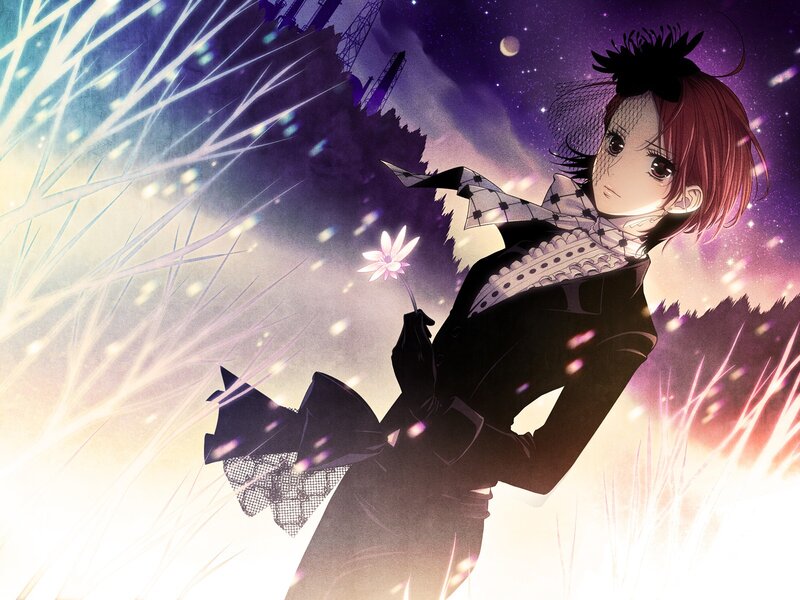 anime girl with flower at night