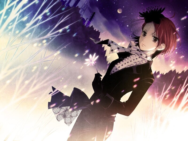anime girl with flower at night