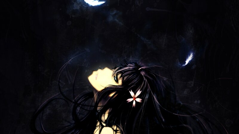 Anime Girl with Flower — Black, Dramatic, Night, Digital Art