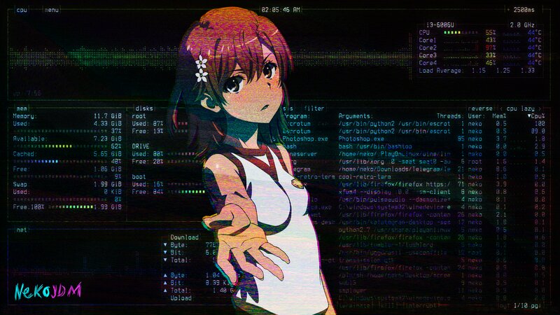Anime Girl with Flower — Black, Technological