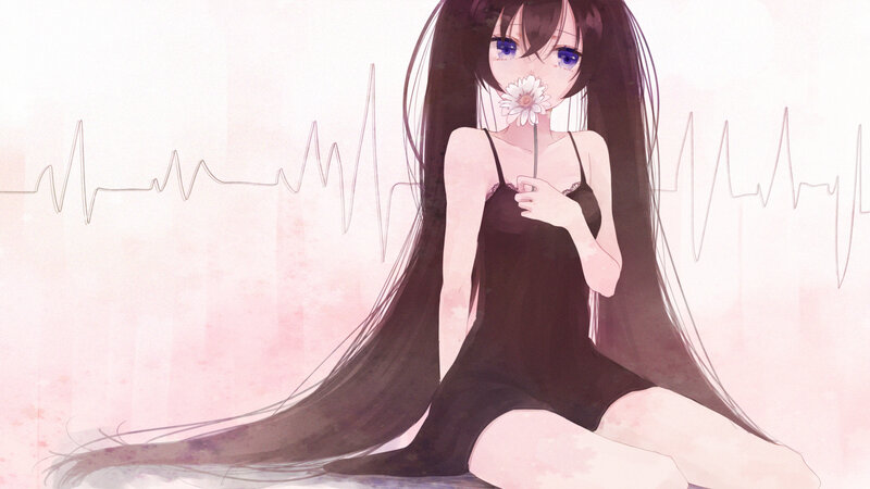 Anime Girl with Flower — Black