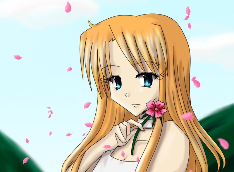 Anime Girl with Flower — Blonde