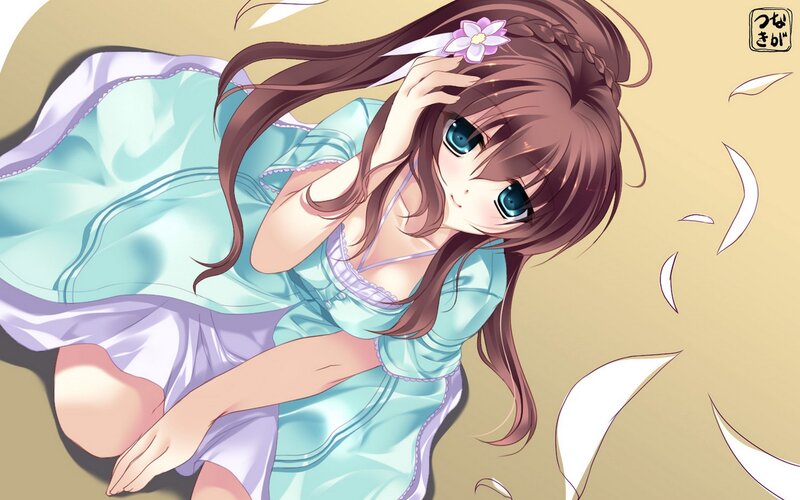 Anime Girl with Flower — Blue, Calm