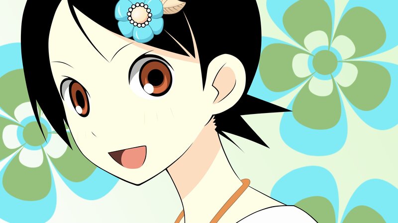 Anime Girl with Flower — Blue, Cheerful