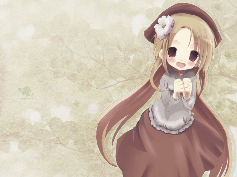 Anime Girl with Flower — Brown, Calm, Spring, Dress