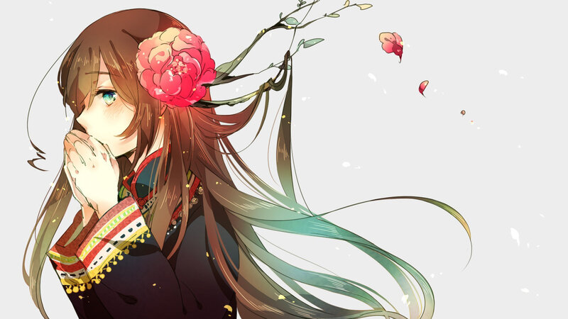 Anime Girl with Flower — Brown, Serene