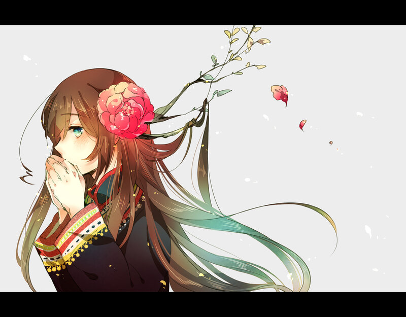 Anime Girl with Flower — Brown