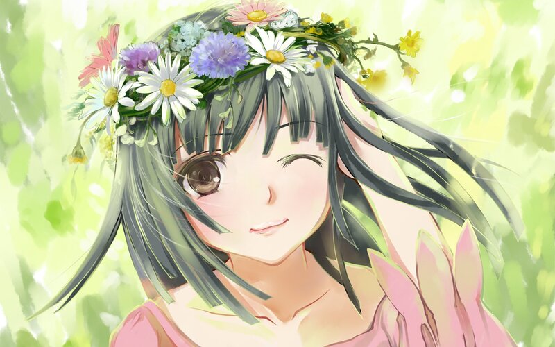 anime girl with flower crown
