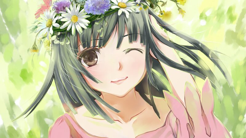 anime girl with flower crown