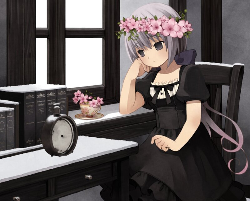 Anime Girl with Flower Crown — Black