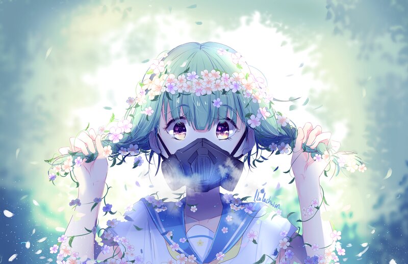 Anime Girl with Flower Crown — Blue, Serene