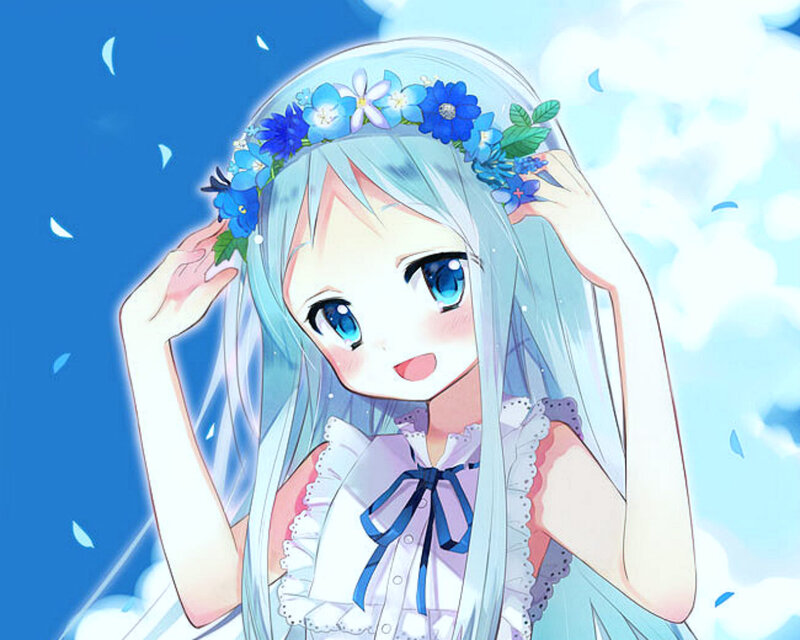 Anime Girl with Flower Crown — Blue