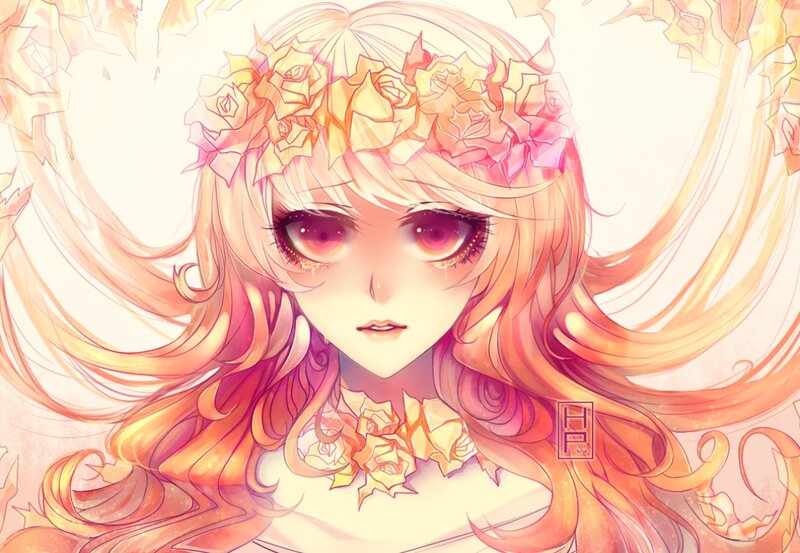 Anime Girl with Flower Crown — Orange