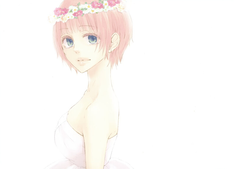 Anime Girl with Flower Crown — Pink, Serene, Manga