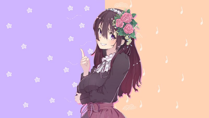 Anime Girl with Flower Crown — Purple, Playful