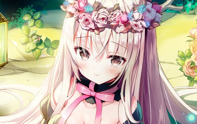 Anime Girl with Flower Crown — White, Serene, Afternoon