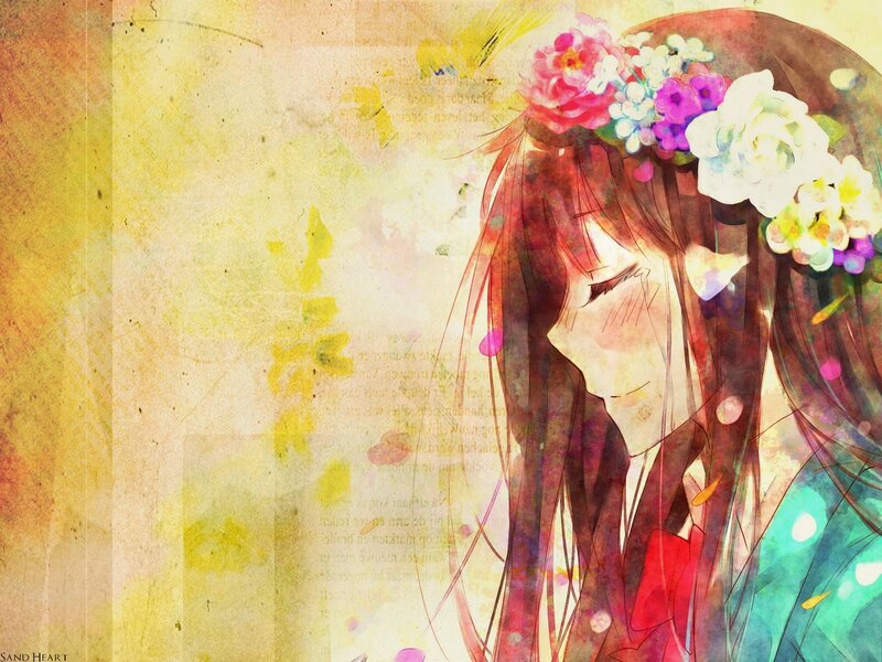 Anime Girl with Flower Crown — Yellow