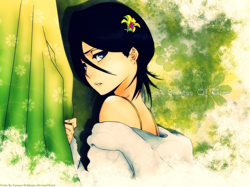 Anime Girl with Flower — Green, Calm
