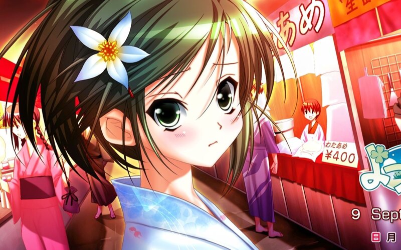 Anime Girl with Flower — Green, Festive