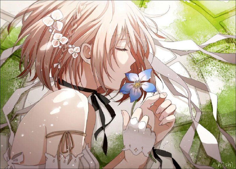 Anime Girl with Flower — Green, Serene, Spring