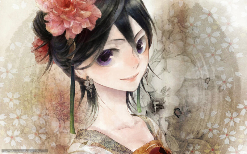 Anime girl with flower hair accessory