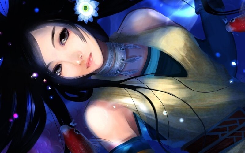 anime girl with flower in hair