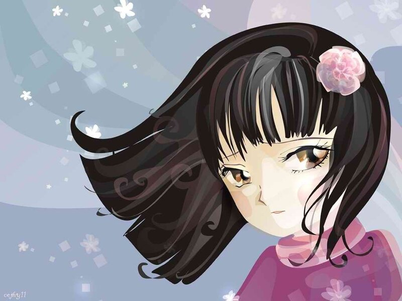 anime girl with flower in hair
