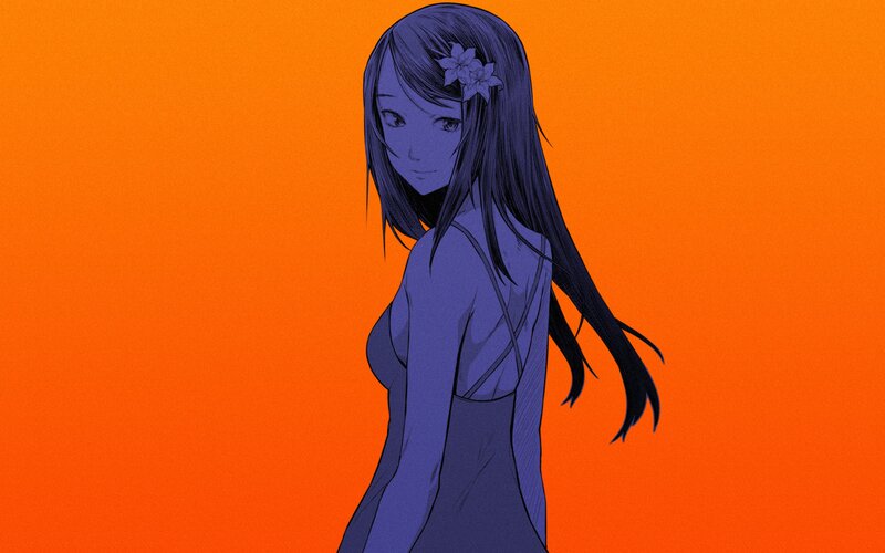 Anime Girl with Flower — Orange, Calm