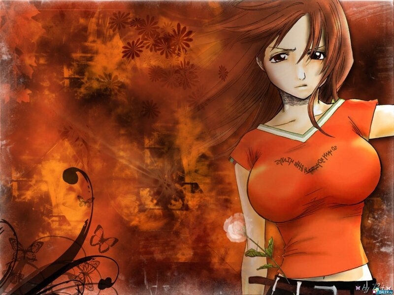 Anime Girl with Flower — Orange, Dramatic, Manga, Butterflies